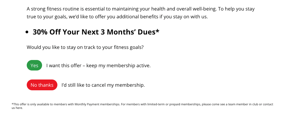 Promotional deal (as of December 2023) to encourage you to not cancel your 24 Hour Fitness Membership
